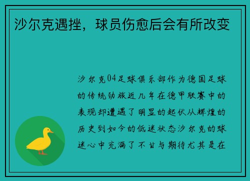 沙尔克遇挫，球员伤愈后会有所改变