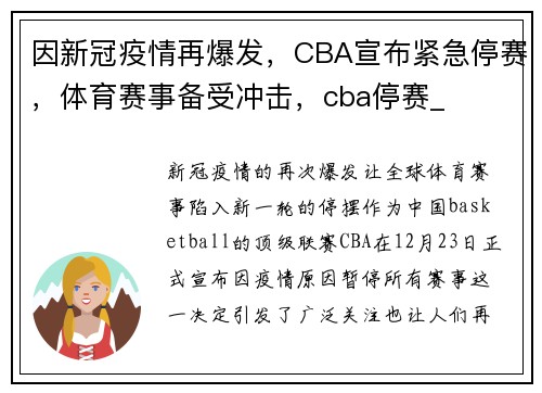 因新冠疫情再爆发，CBA宣布紧急停赛，体育赛事备受冲击，cba停赛_