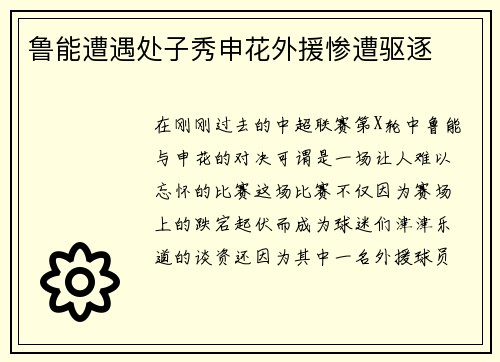鲁能遭遇处子秀申花外援惨遭驱逐